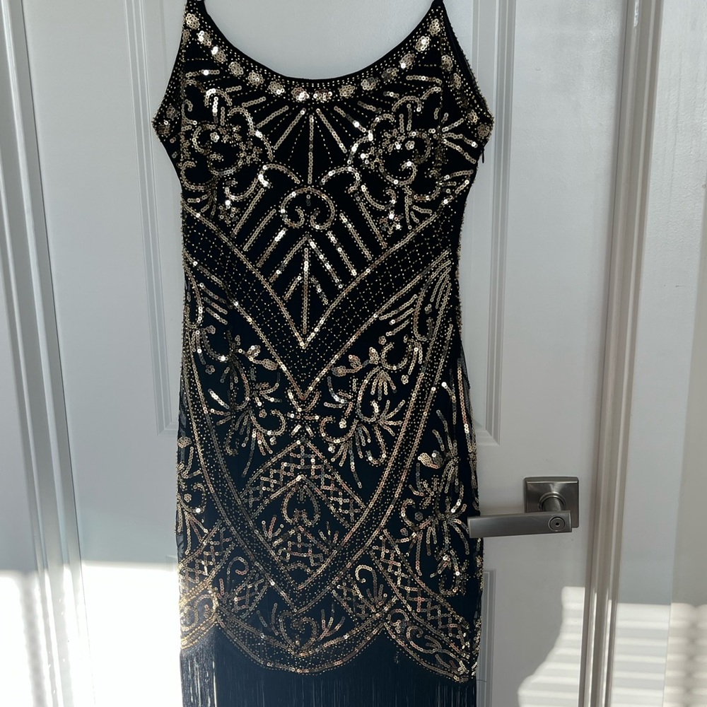 Elegant Black and Gold Beaded Dress